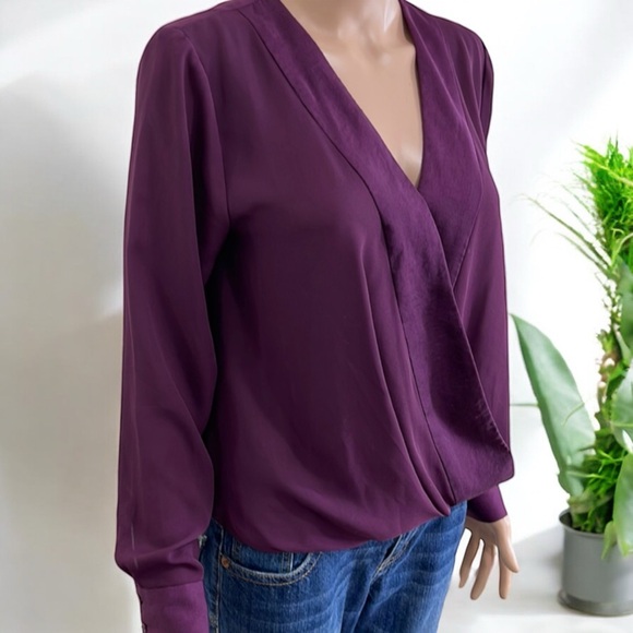 Banana Republic Long Sleeves Pieced Wrap Elderberry Glo Blouse - Picture 7 of 16